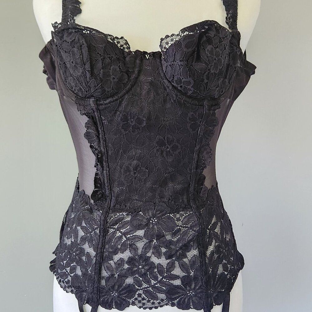 Victoria's Secret Bustier Corset Garter Black Lace Size 32B Dark Romance Bridal